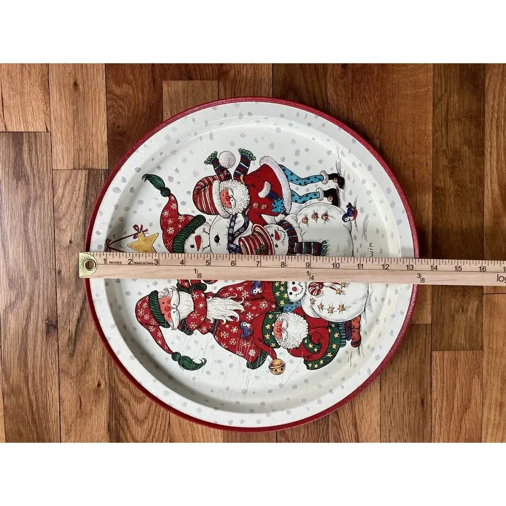 Wim Schimmer Potpourri 1995 Metal Christmas Santa’s Snowmen Serving Tray 13.5”